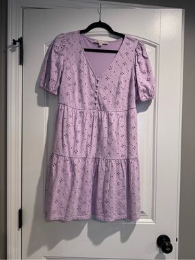 Loft Lilac Eyelet Tiered Babydoll Dress, XSP